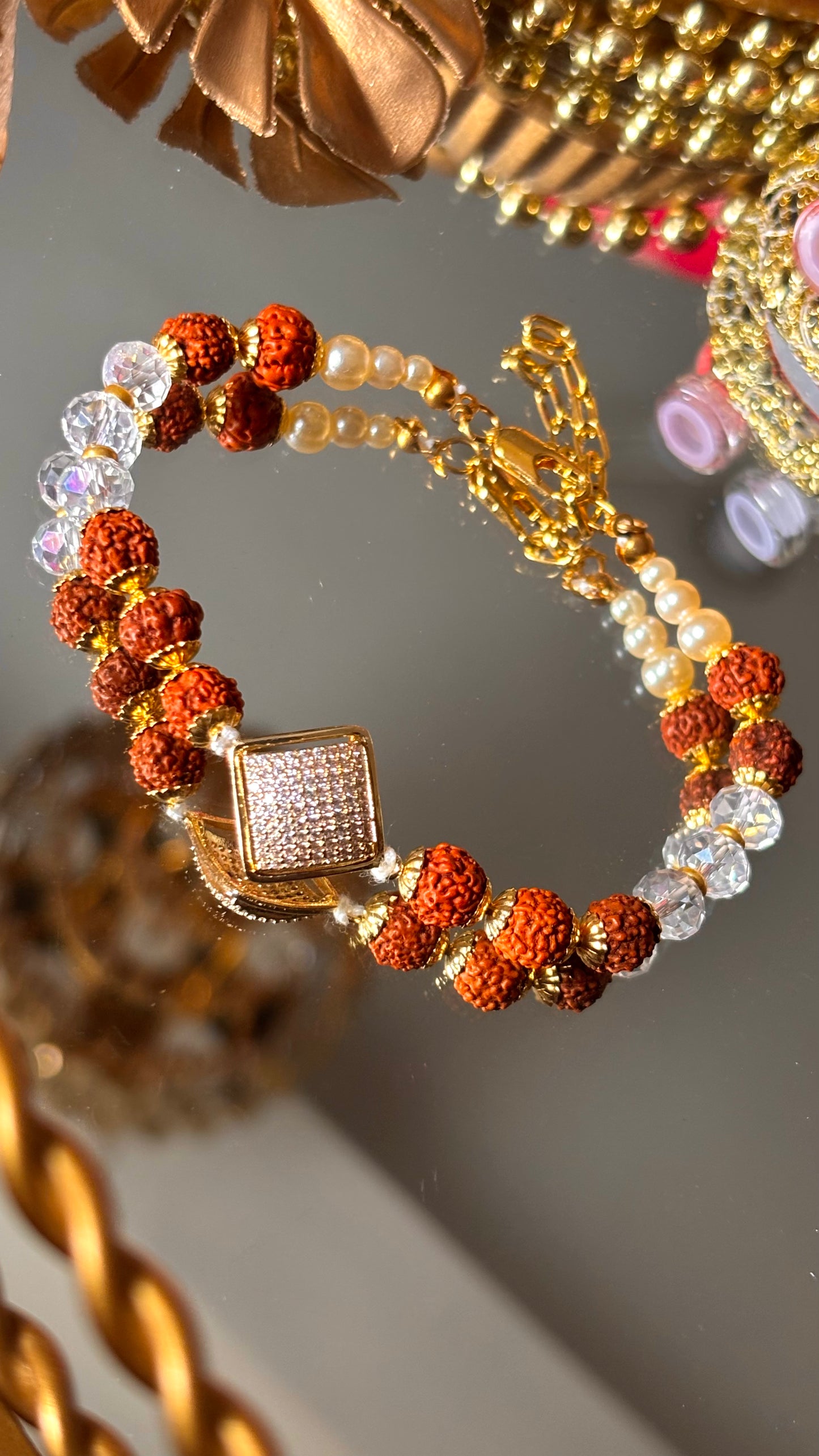 Cz Diamond polki rudraksh bracelet ( shipping will be extra )