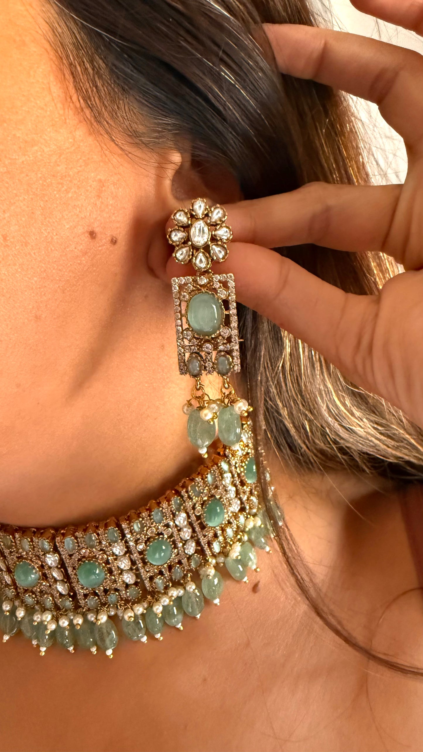 Karishma mint doublet Moissanite choker