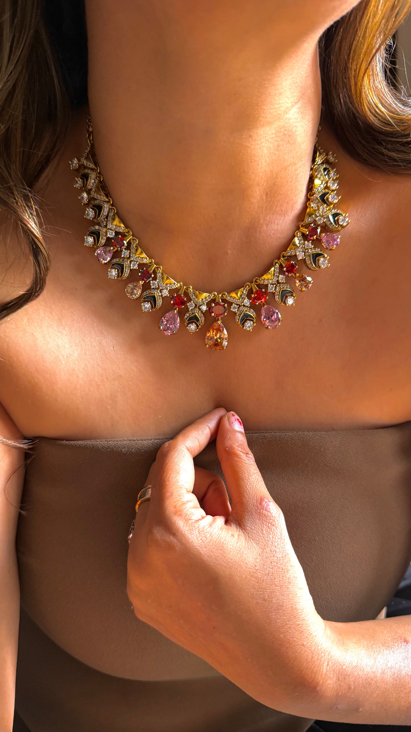 Tangerine mixed polki necklace set