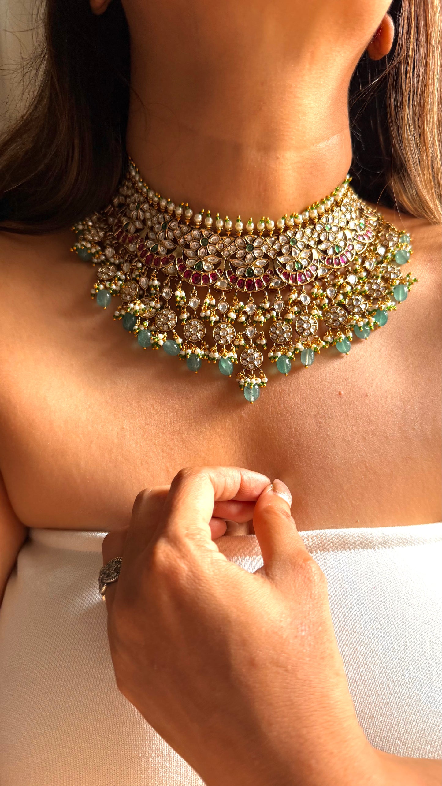 Saanvika Ruby & mint gold polish choker