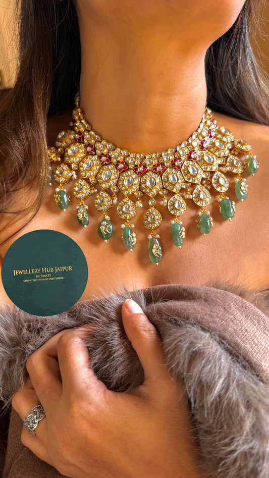 Paachi kundan ruby rani & mint rajwaadi bridal set