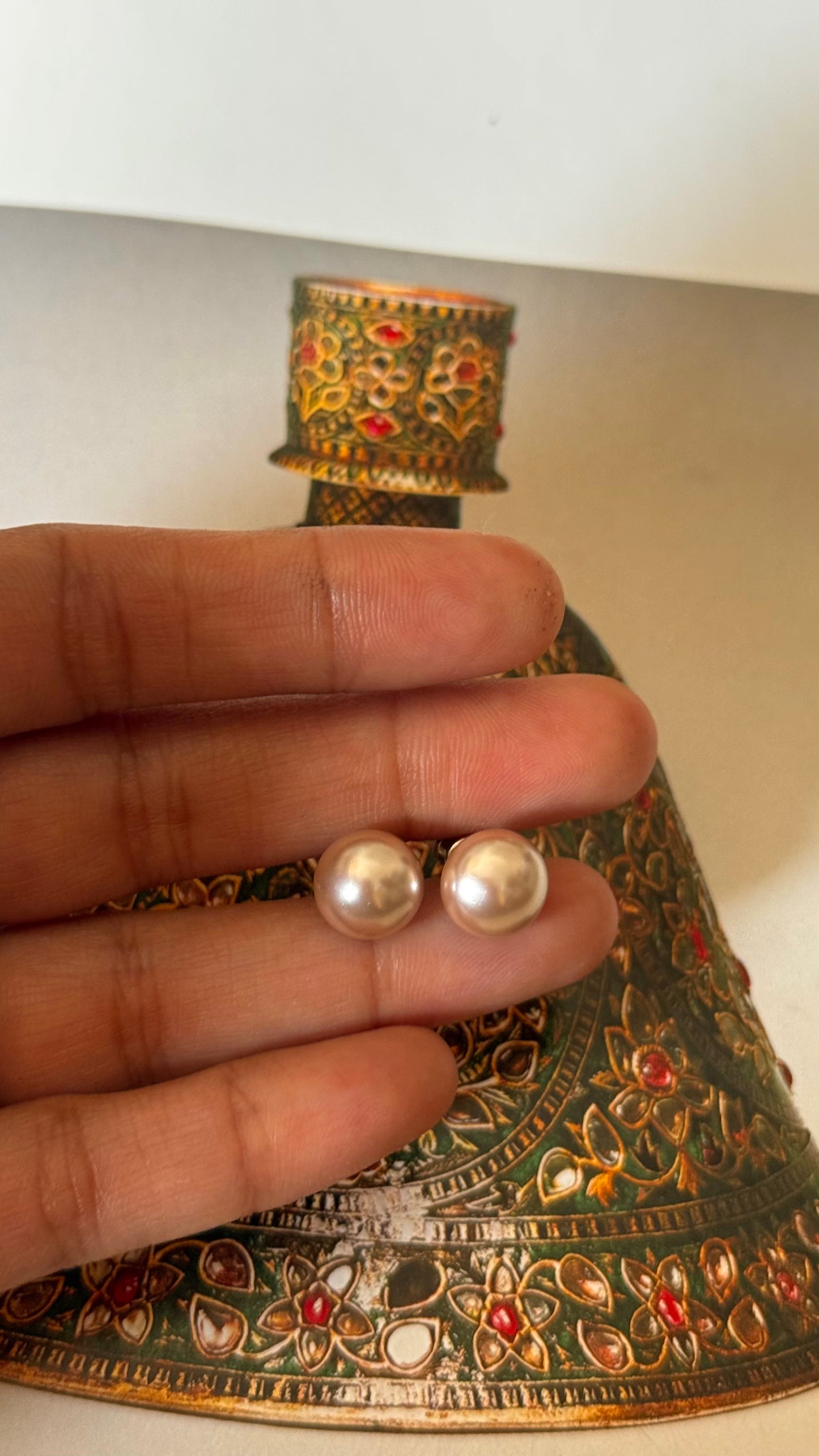 Rose gold pearl studs