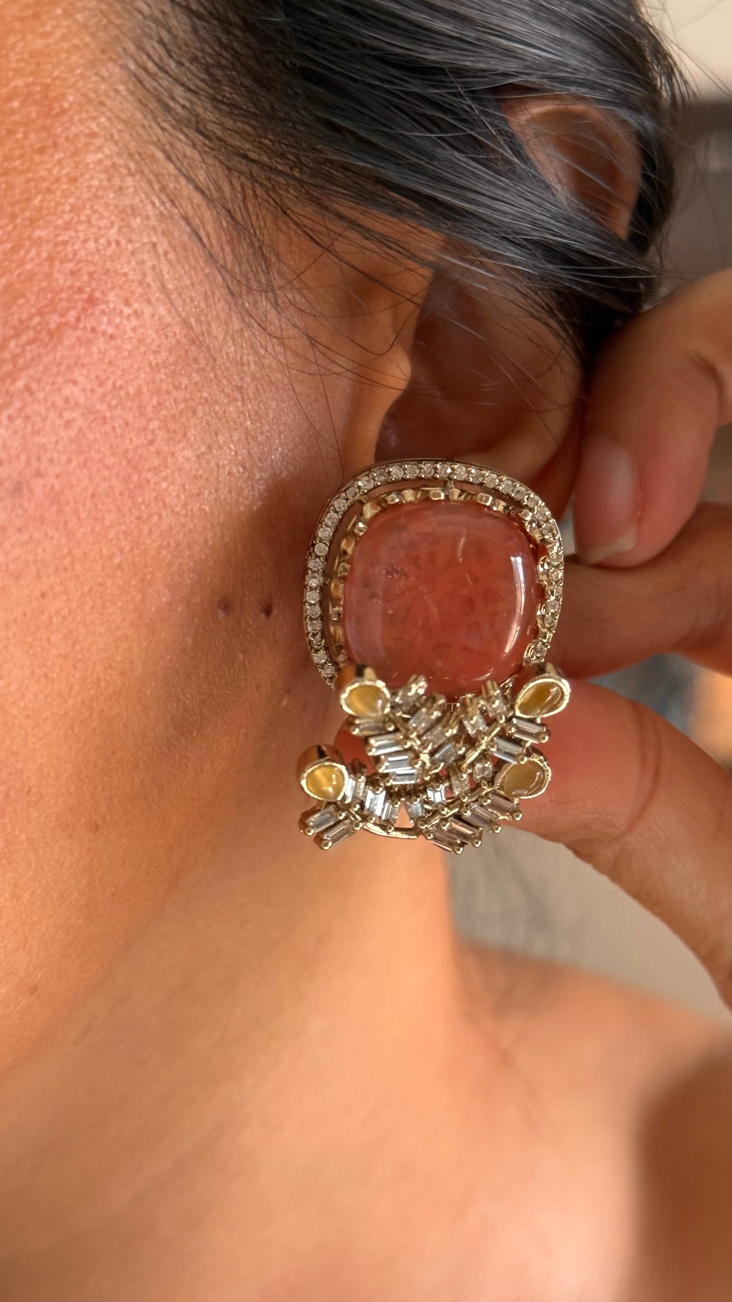 Sabyasachi inspired real stones peach takkar work necklace