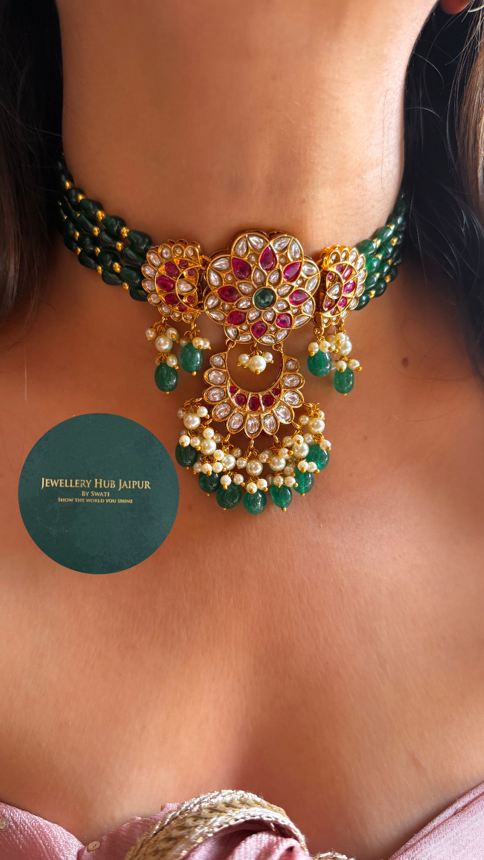 Emerald & Ruby mix polki choker