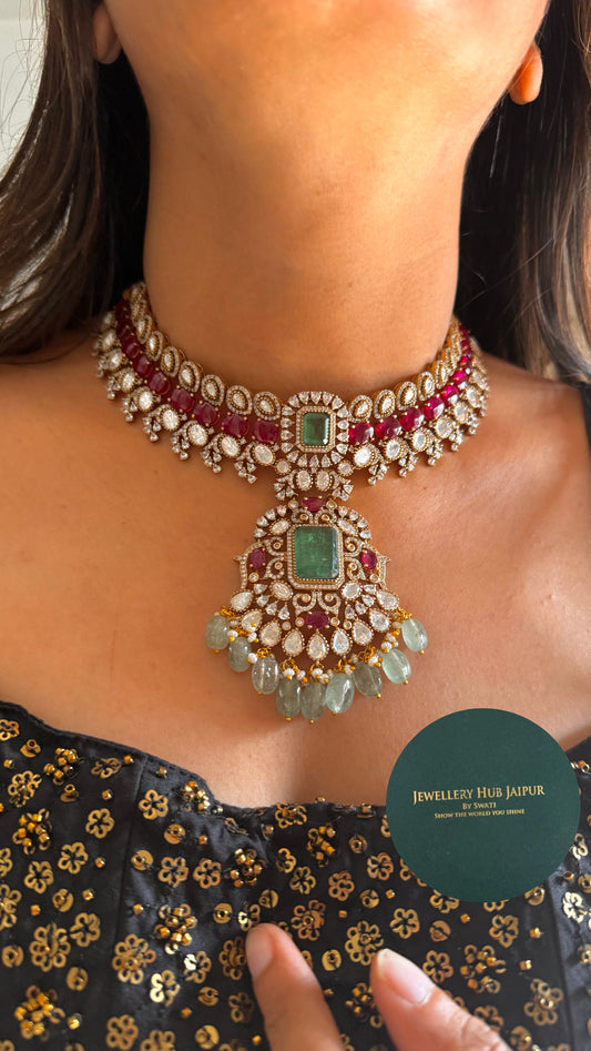 Rani pink & mint bridal Asia inspired collar necklace