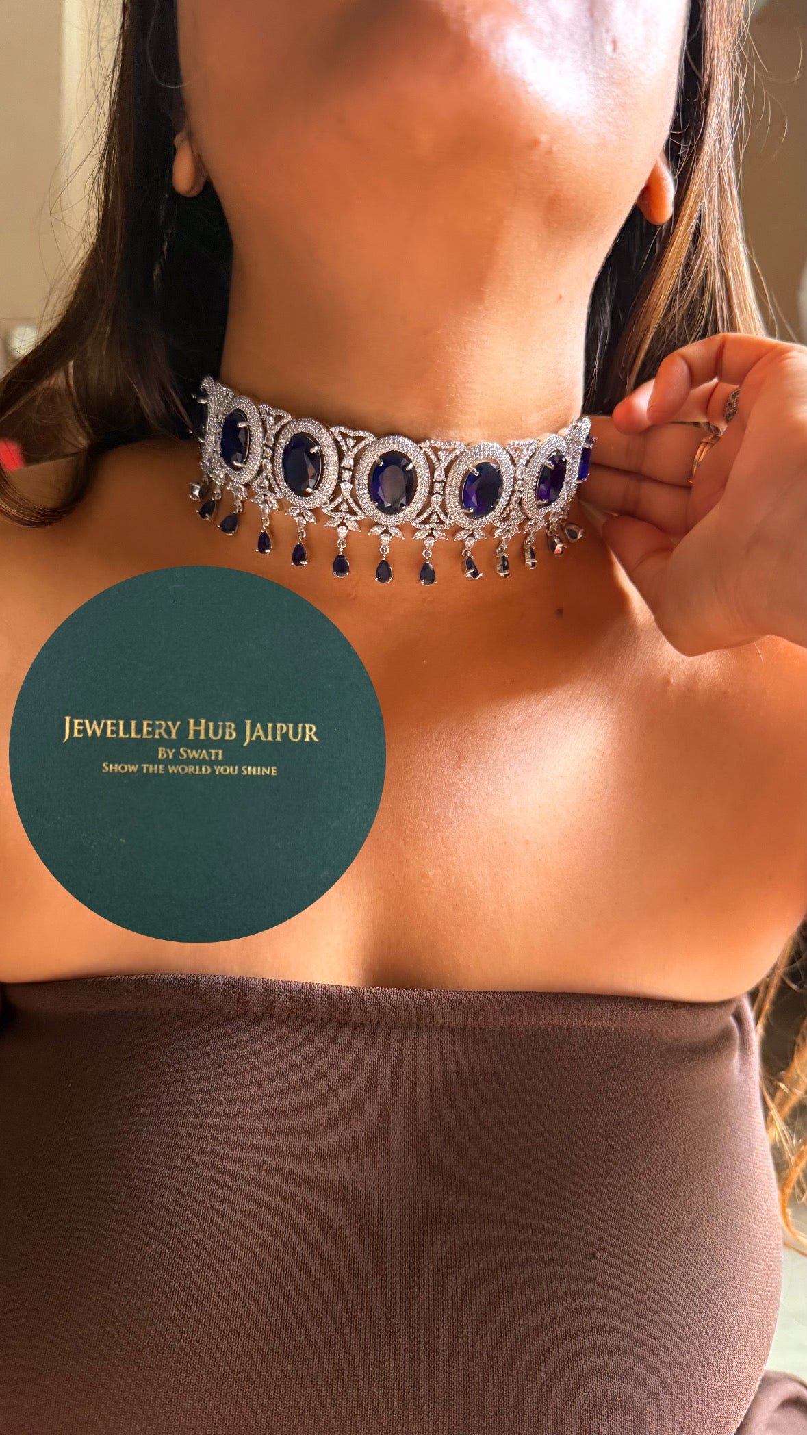 Sapphire doublet cz diamond choker set
