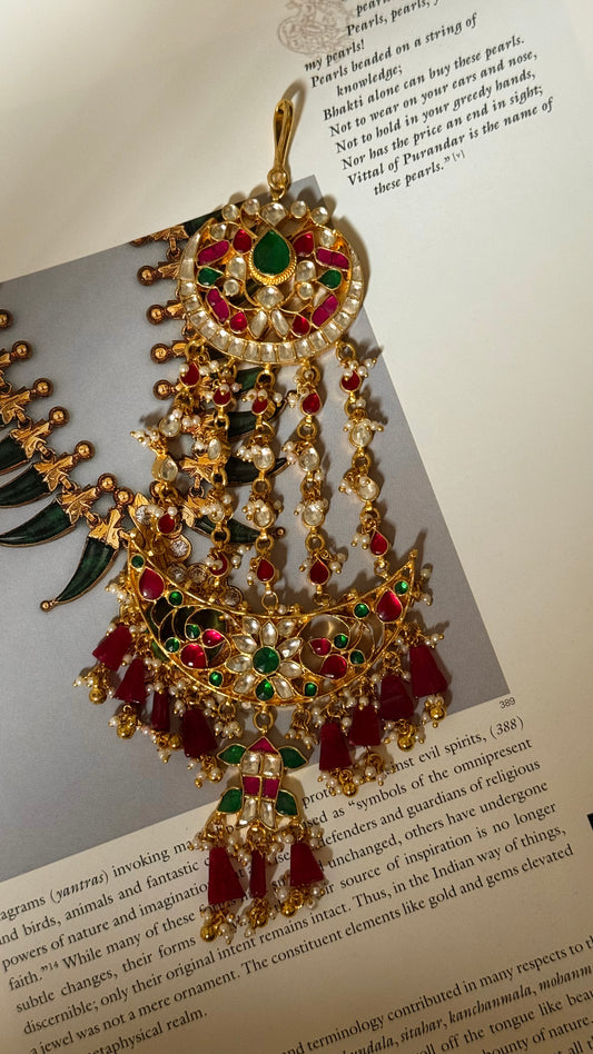 Paachi heritage rani pink floral with ruby drop passa