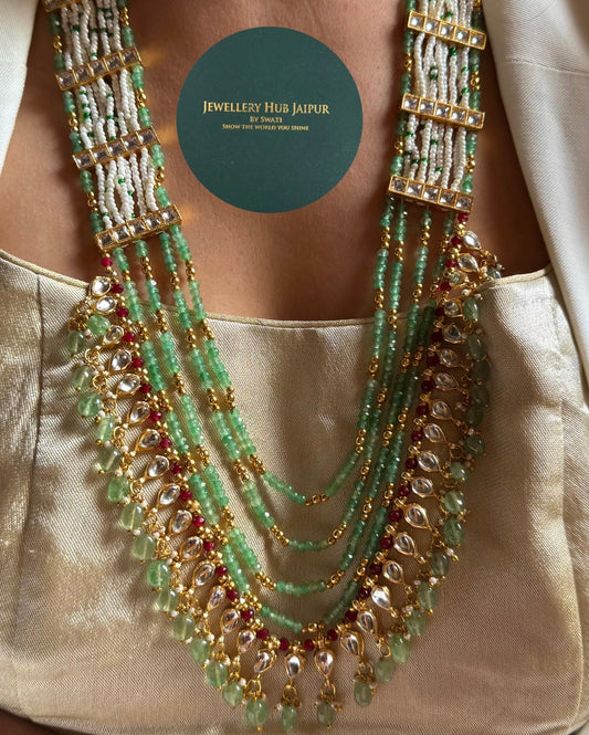 Rani pink & mint strings with mint drop rajwada long set