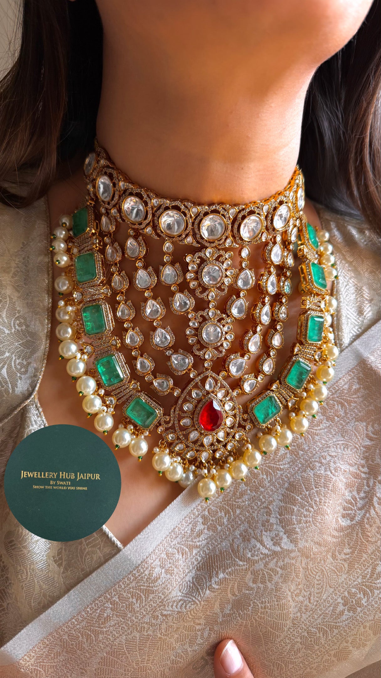 Mint & Ruby pearl detailing choker set