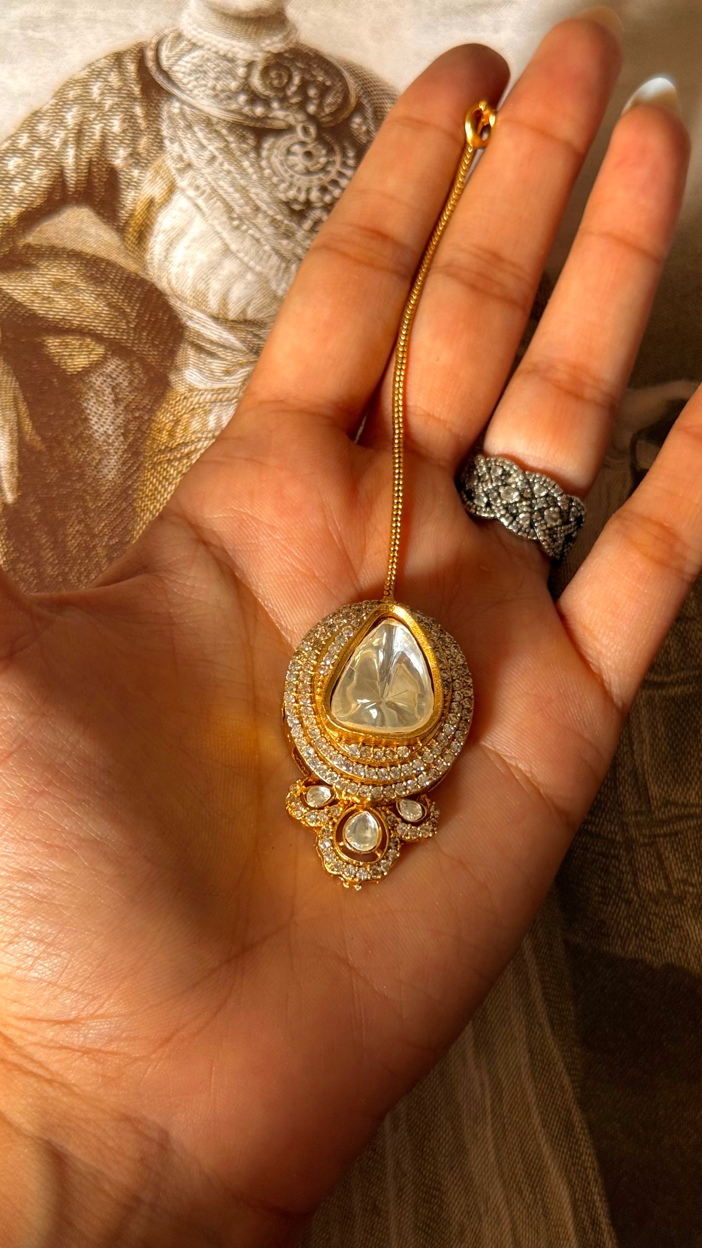 Moissanite polki maangtika