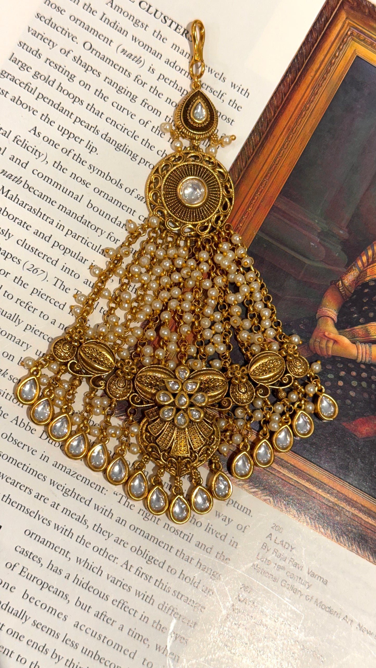 Oxidised gold polki jhalar passa