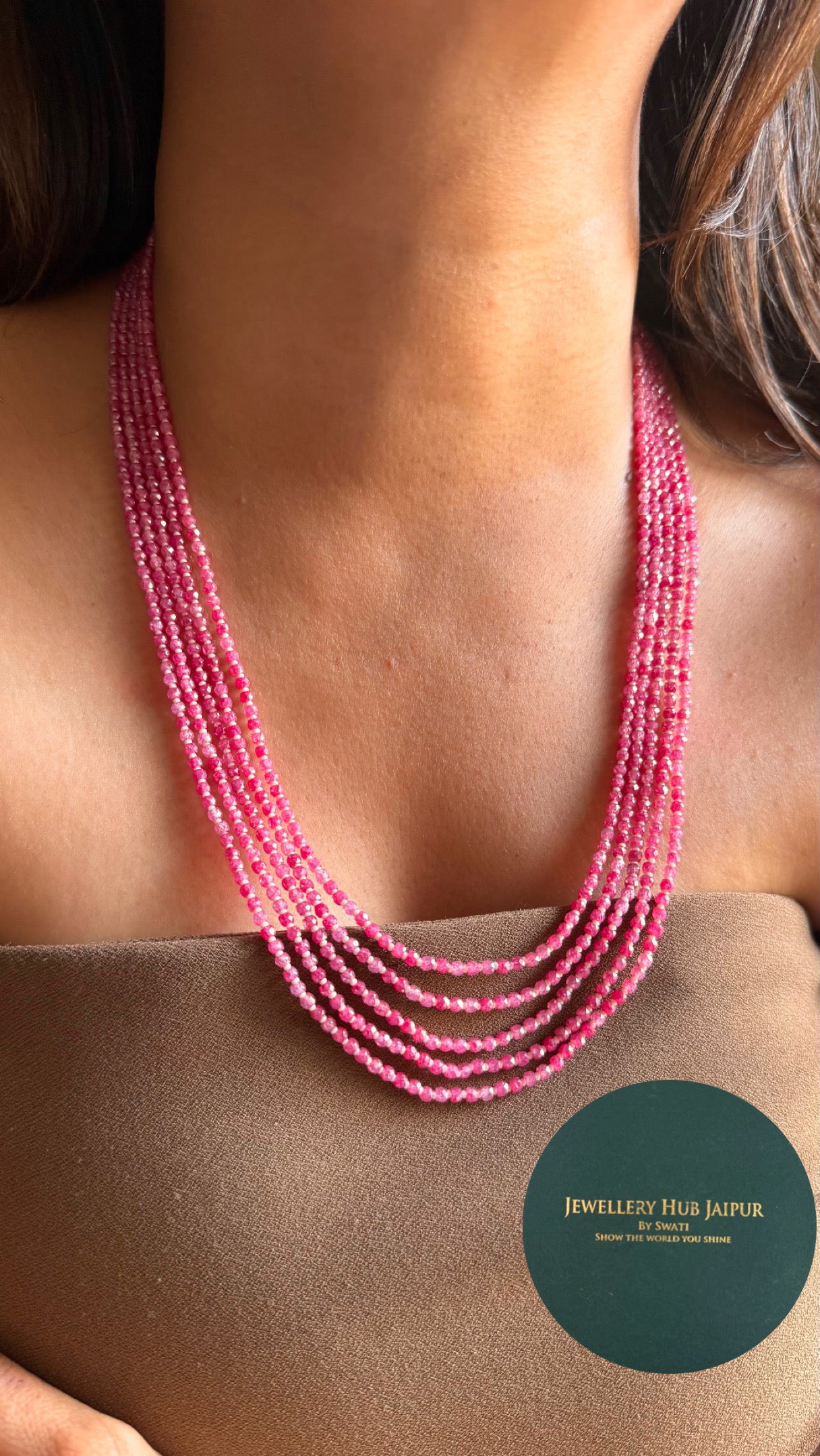 Five layer rose quartz string