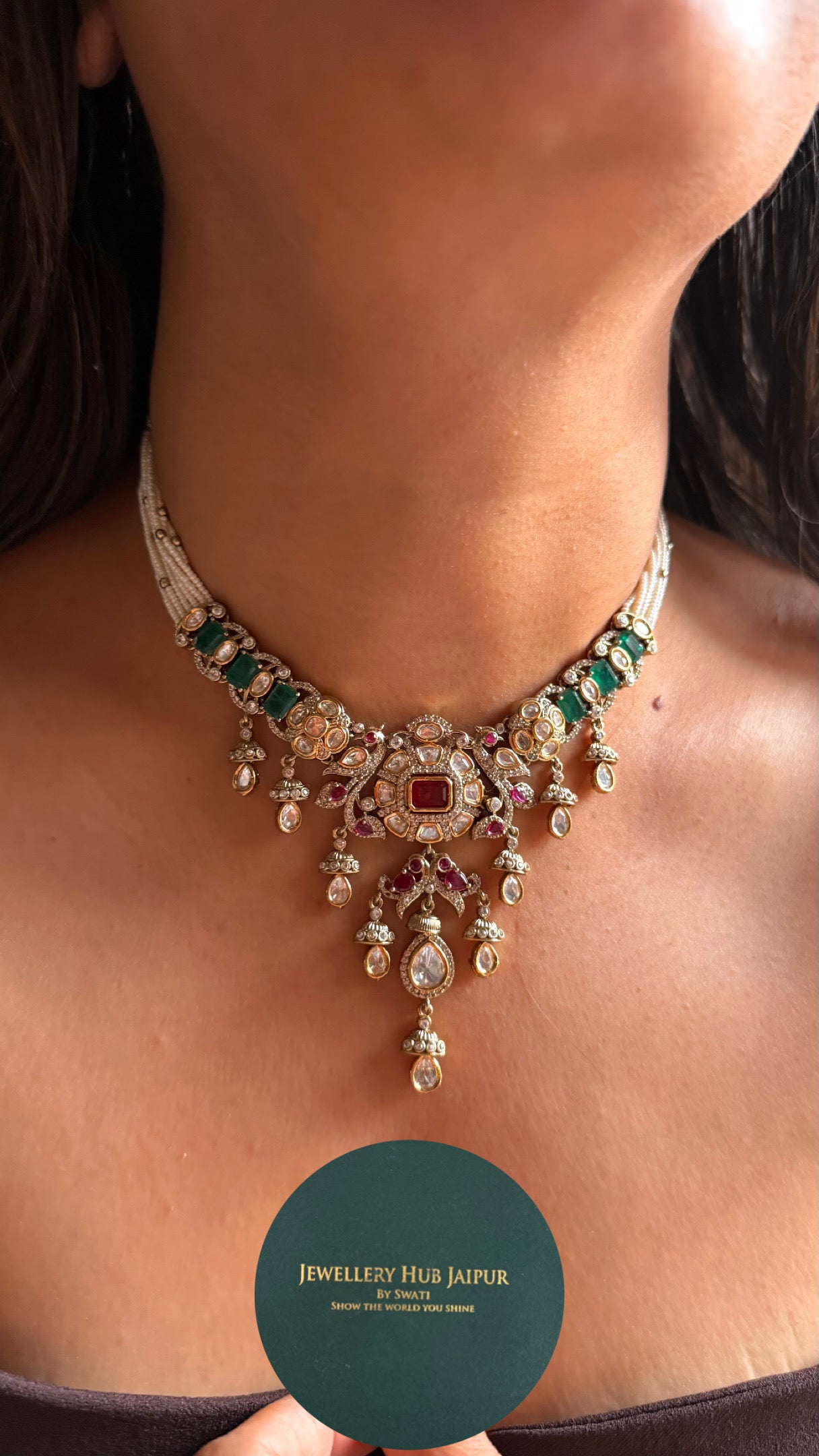 Vintage ruby & emerald statement  necklace