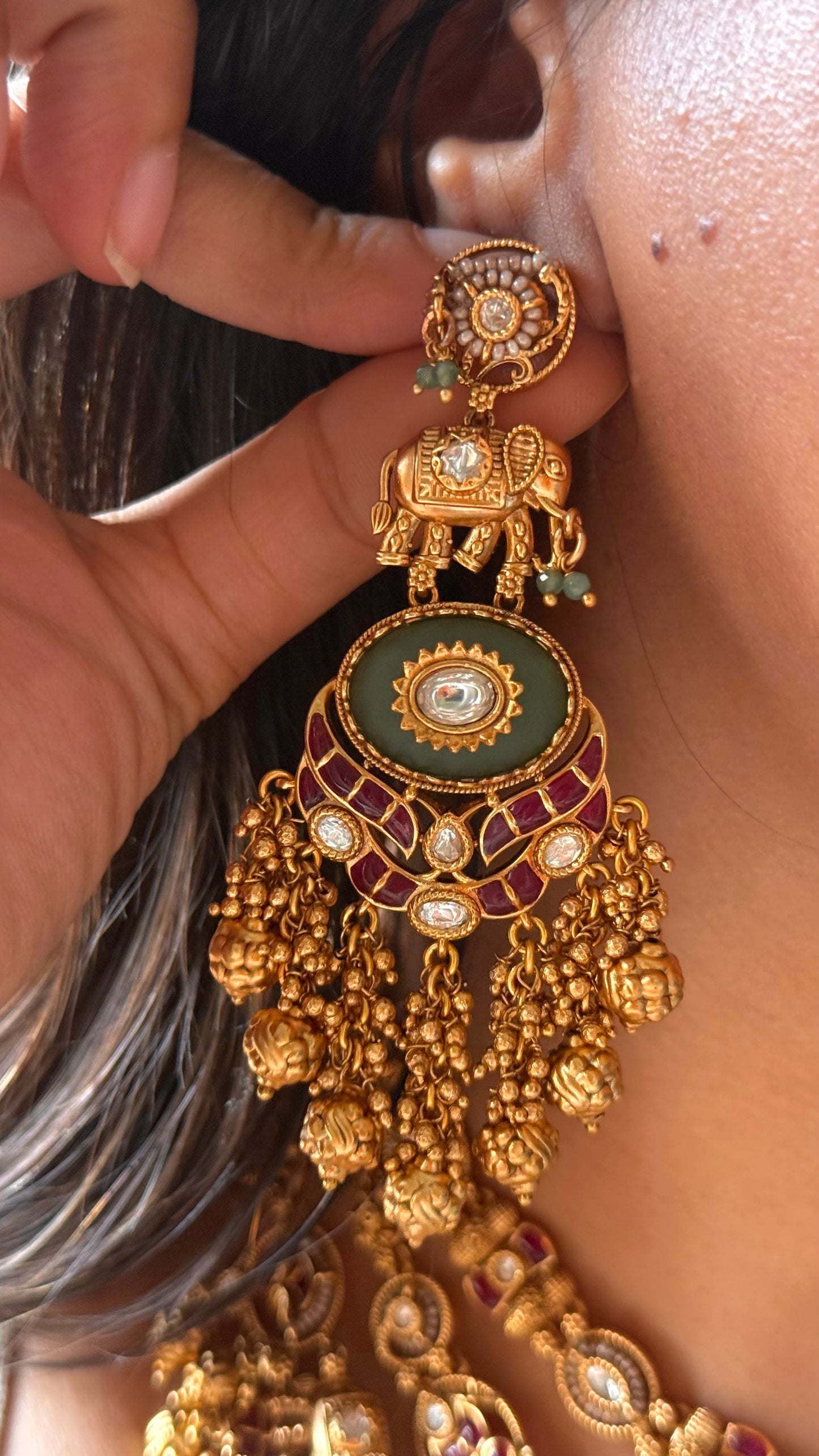 Rani pink ruby & emerald gungroo drops rajwada necklace