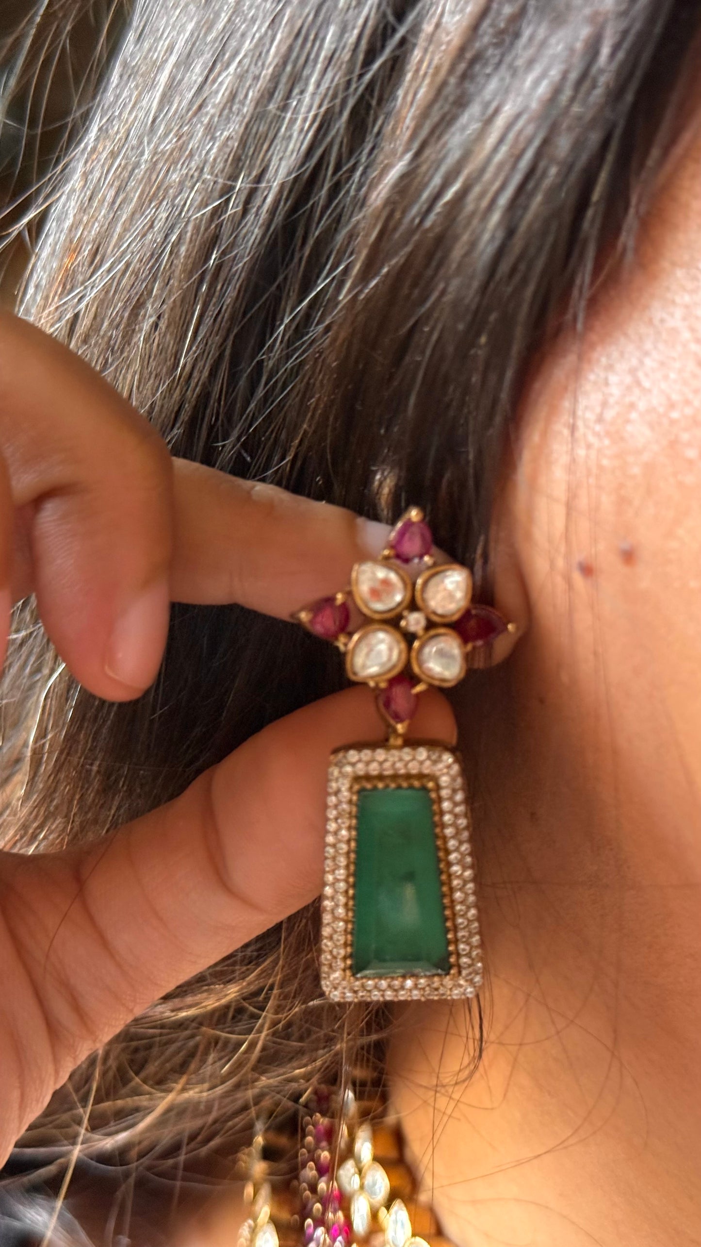 Emerald doublet & rani pink takkar work designer Necklace