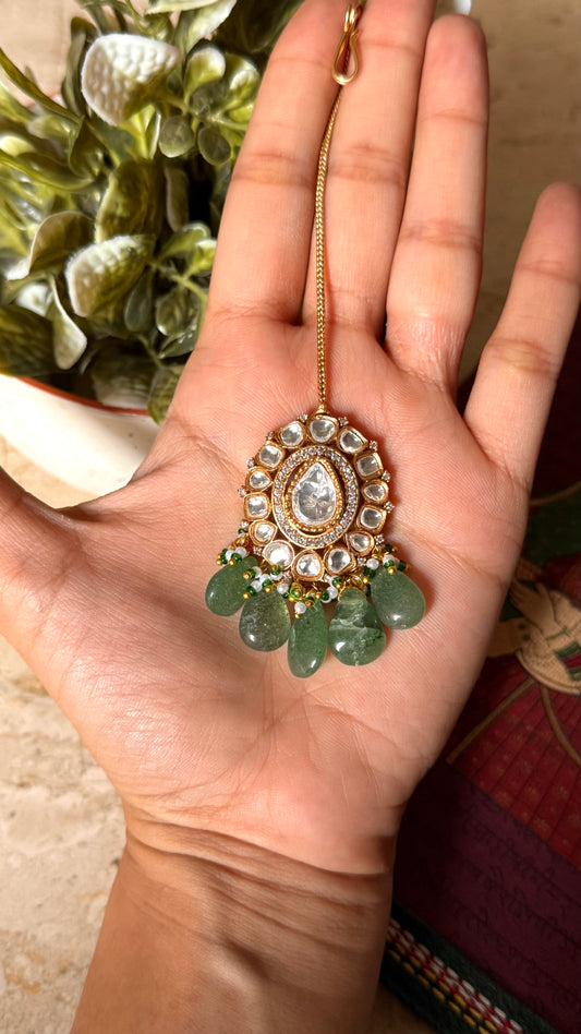 Moissanite polki with mint drop maangtika