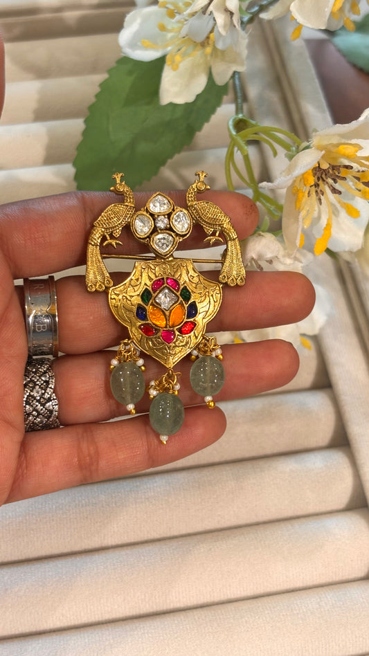 Peacock designed pachi kundan brooch