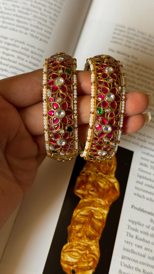Ruby & emerald paachi jadau bangles