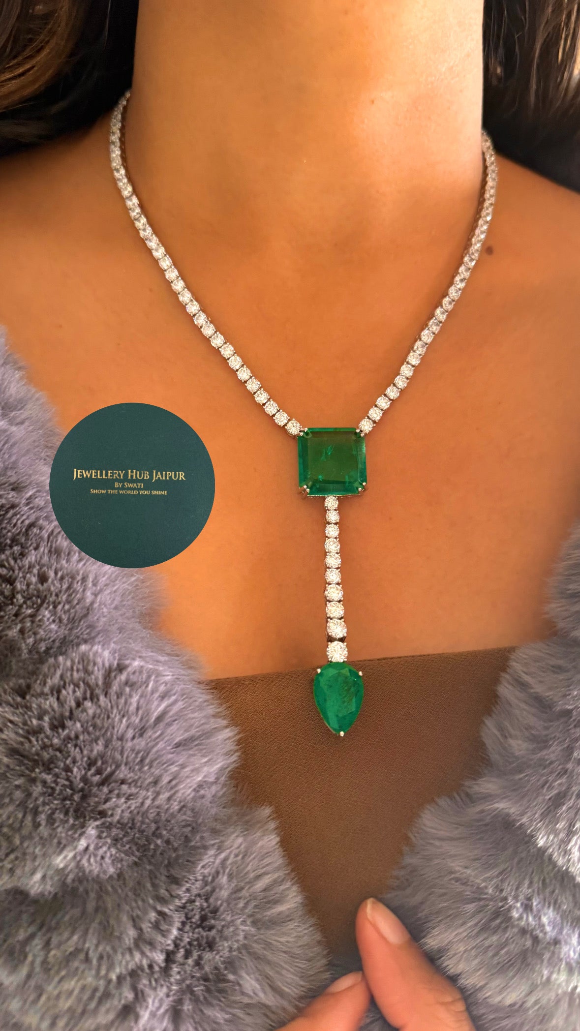 Emerald cz diamond necklace