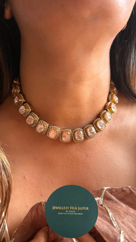 Uncut peeli polki single line necklace