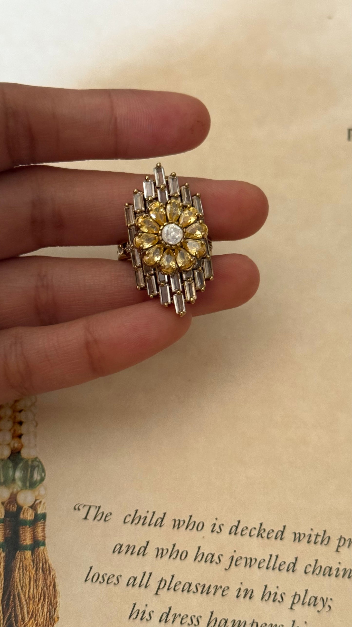 Topaz floral designer cocktail adjustable ring