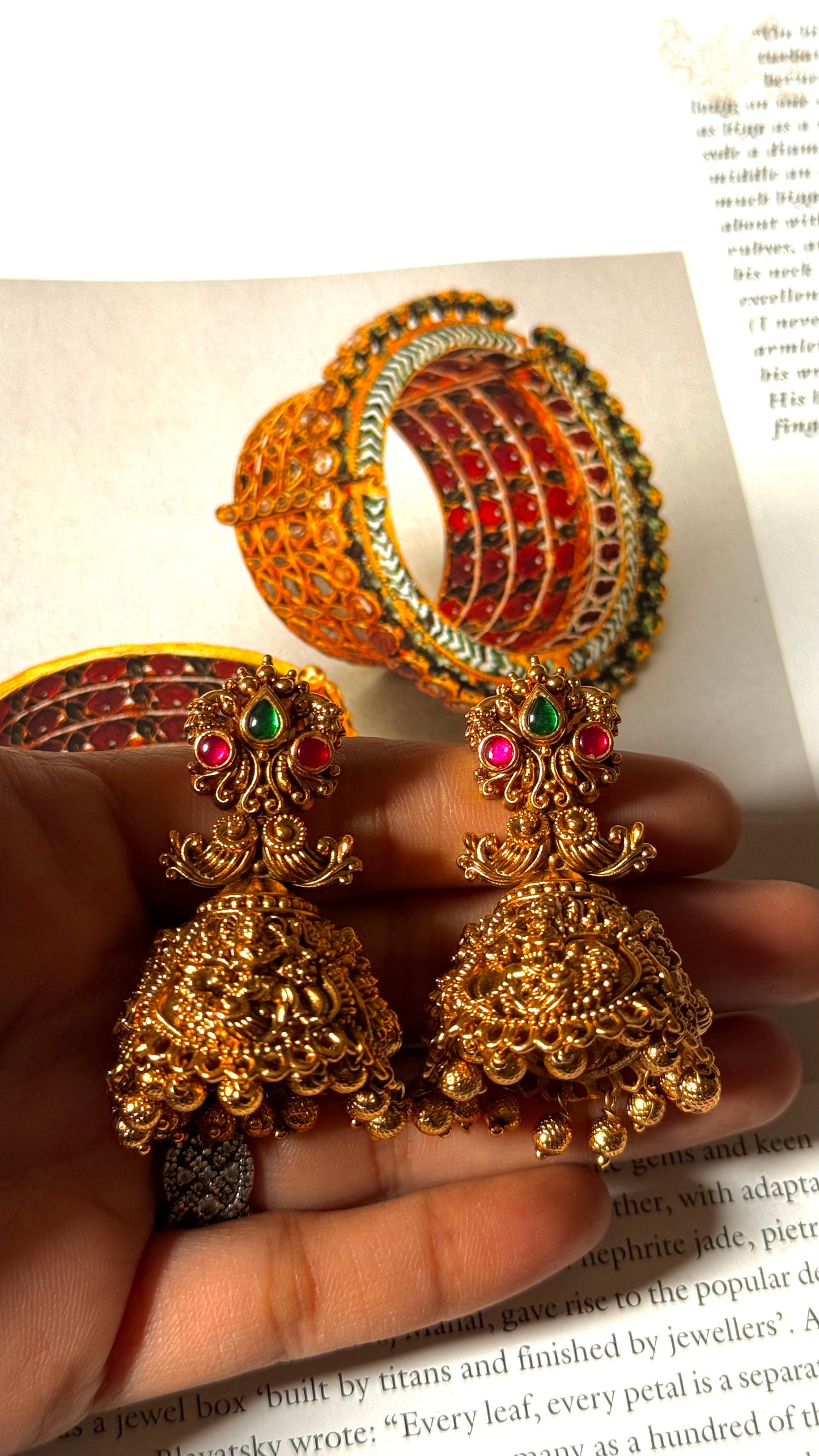 paachi emerald & rani pink jhumka