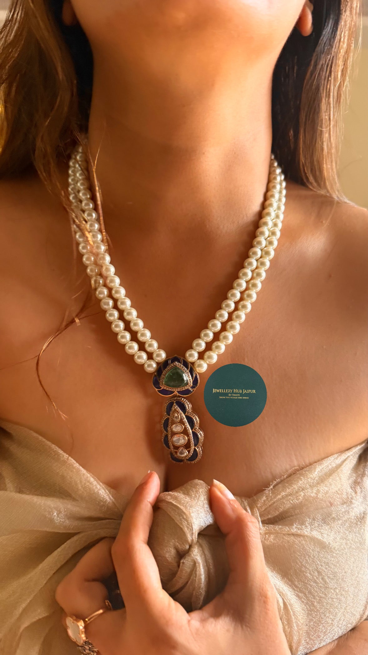 Sapphire katdana & emerald doublet pearl pendant set