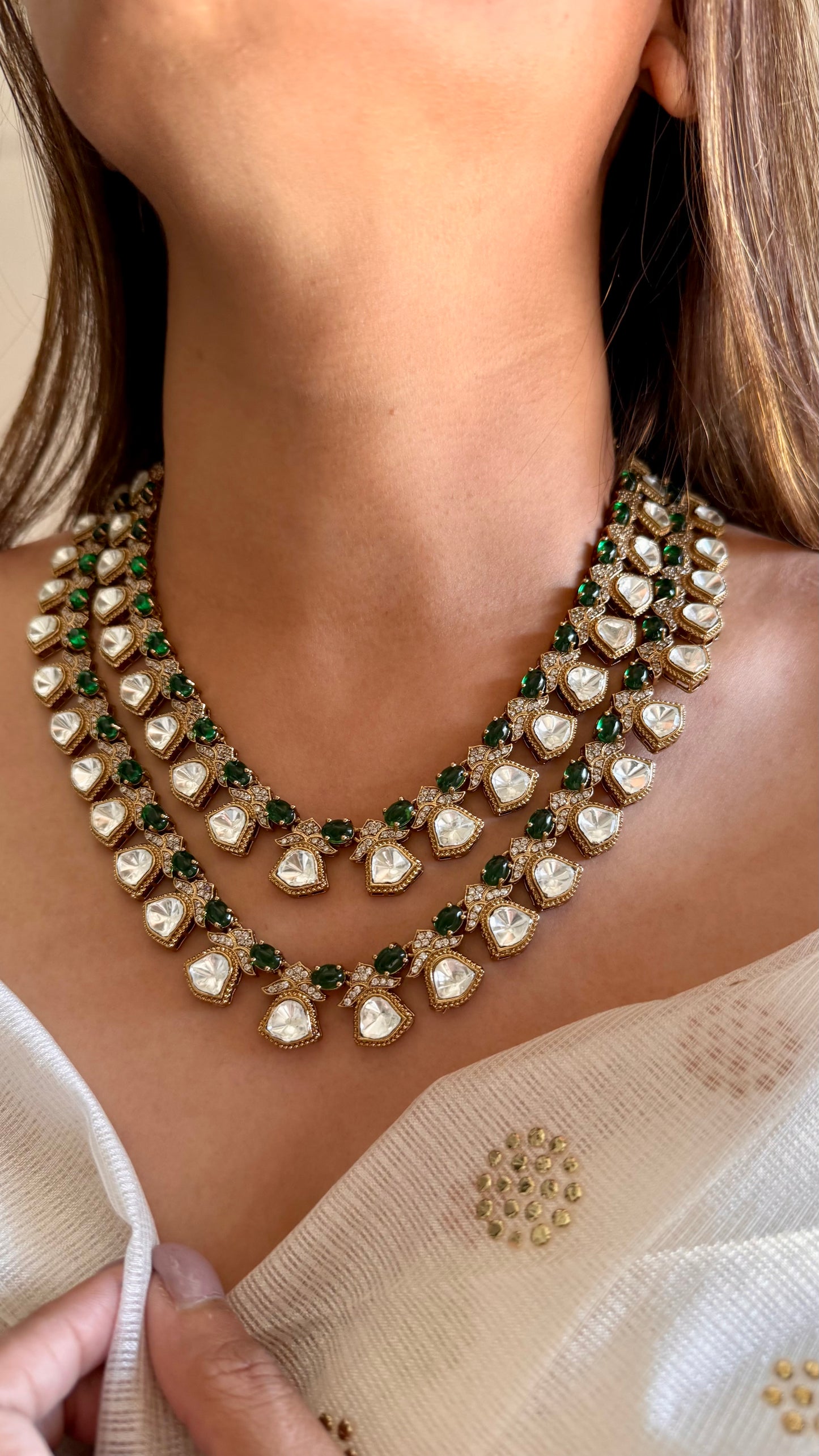 Emerald dual layered moissanite necklace