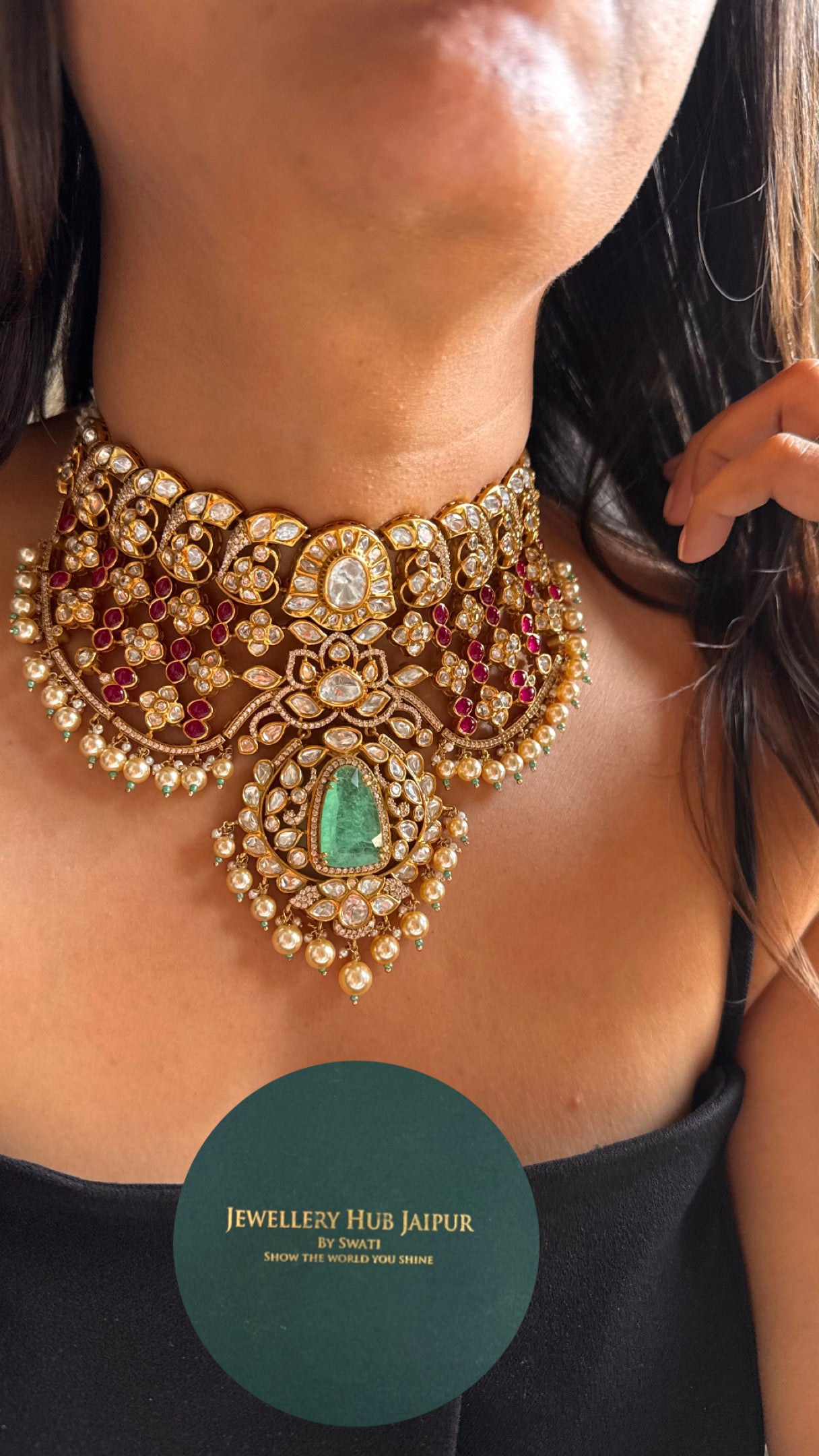 Rani pink with mint doublets bridal necklace