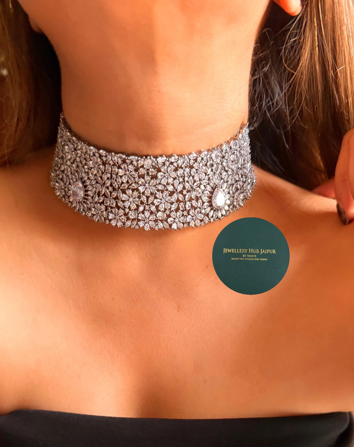Floral cz diamond choker