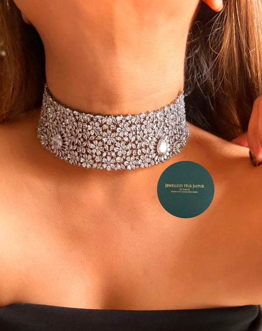 Floral cz diamond choker