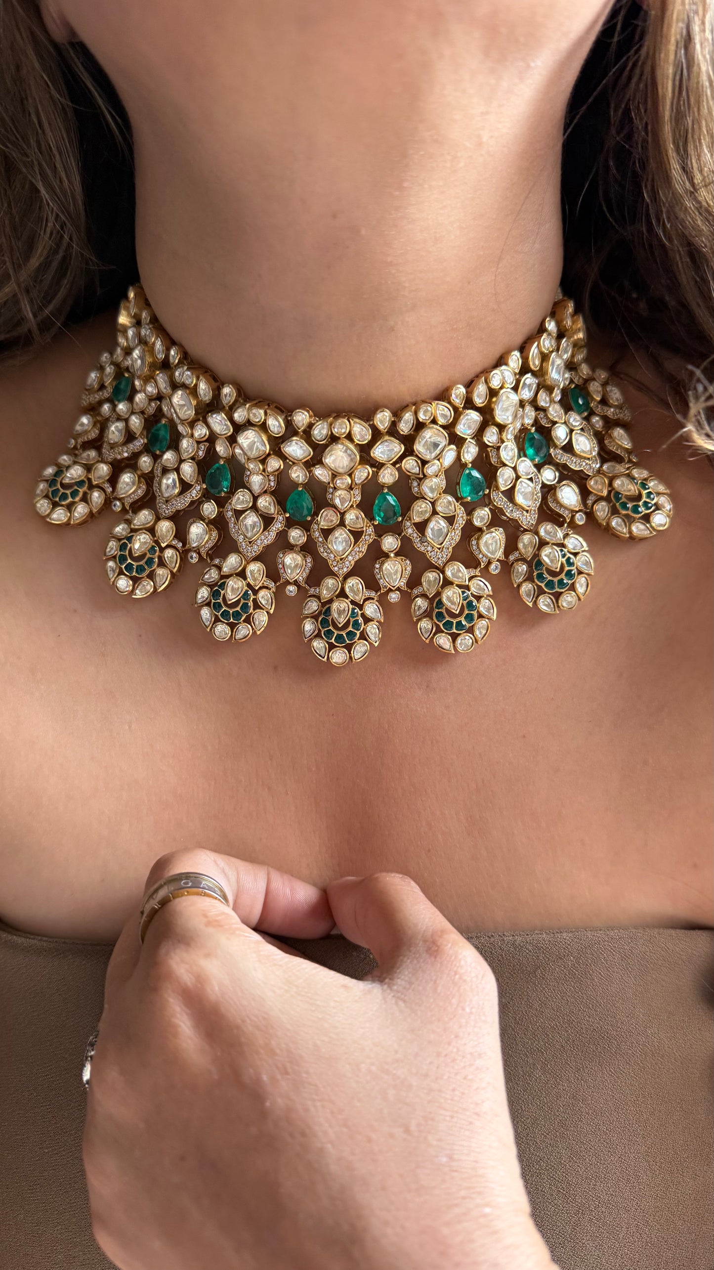 LV Polki Real Moissanite Emerald designer necklace