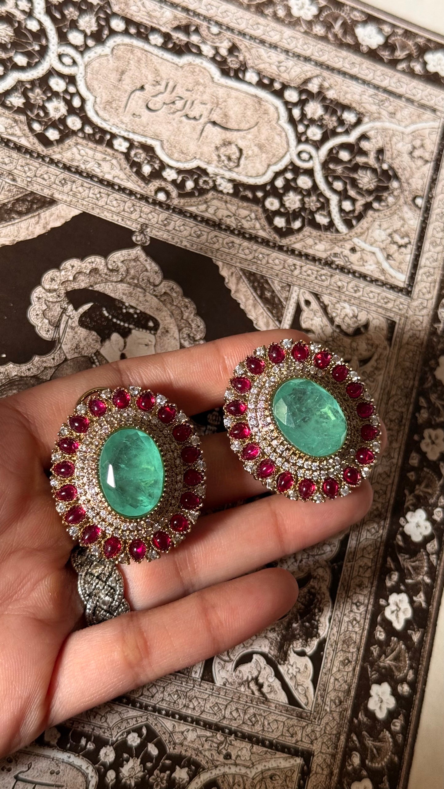 Mint doublet & rani pink victorian studs