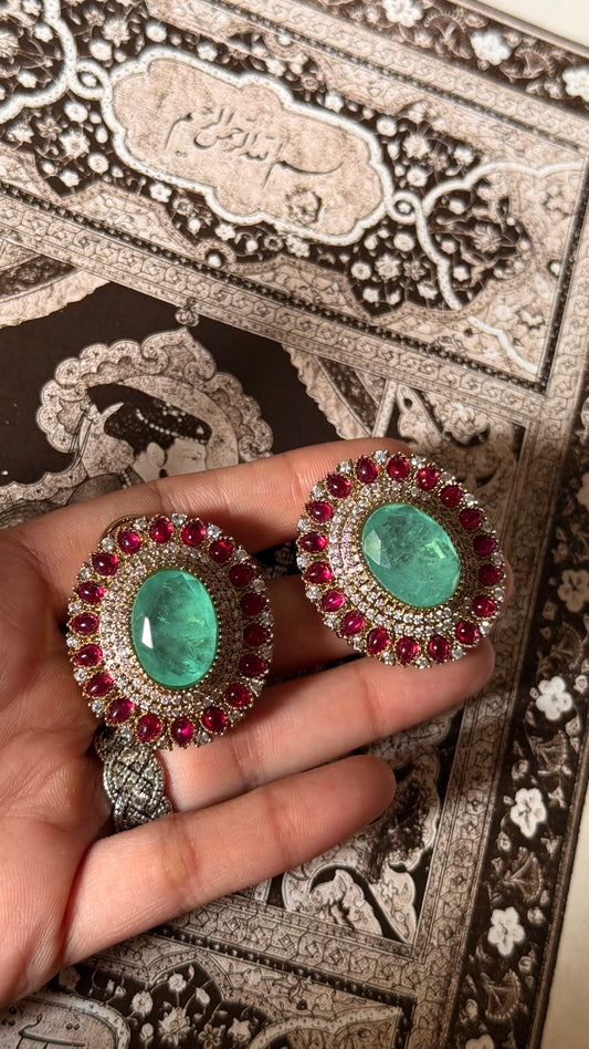 Mint doublet & rani pink victorian studs