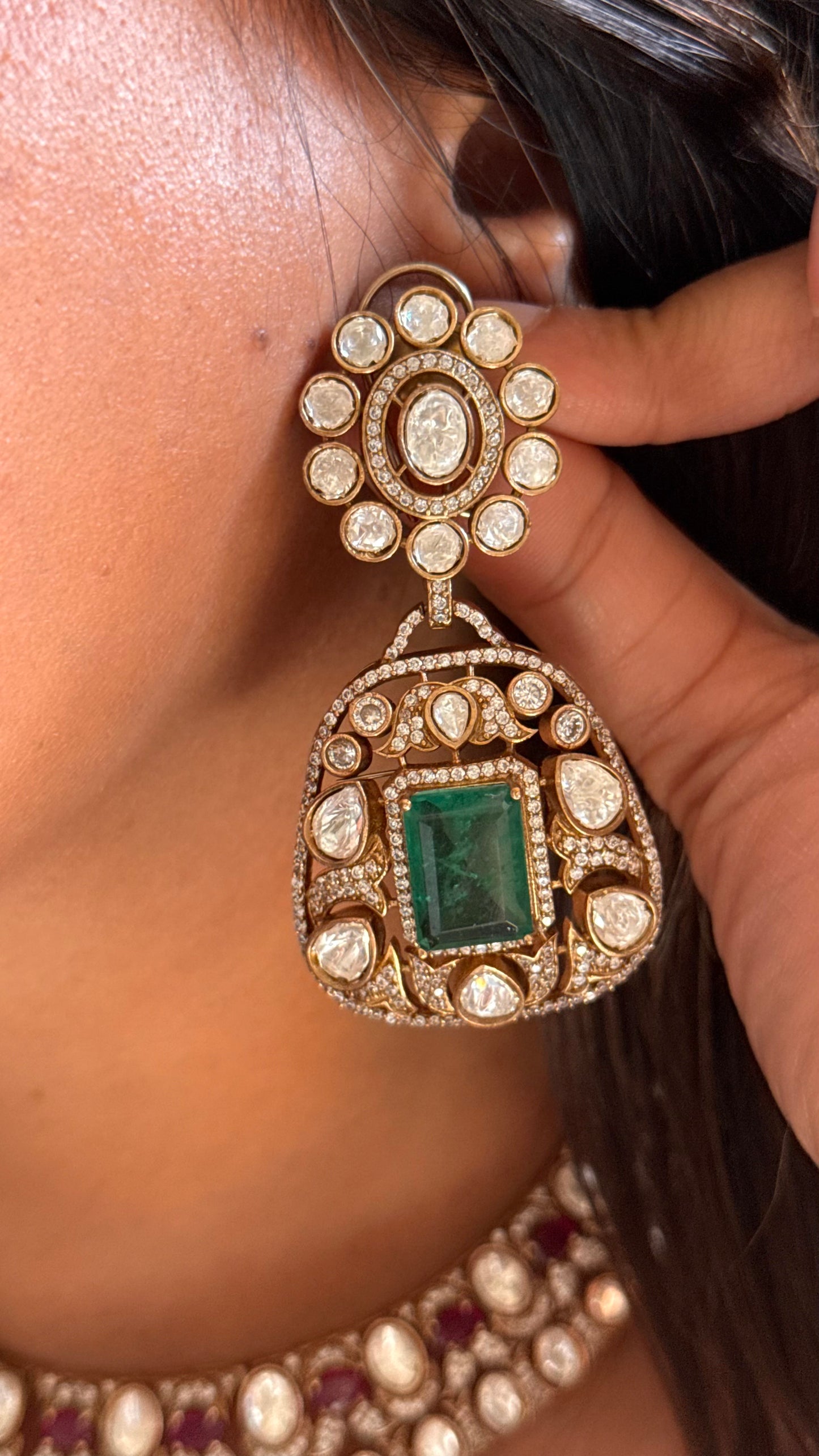 Emerald with Rani pink ruby Collar Necklace