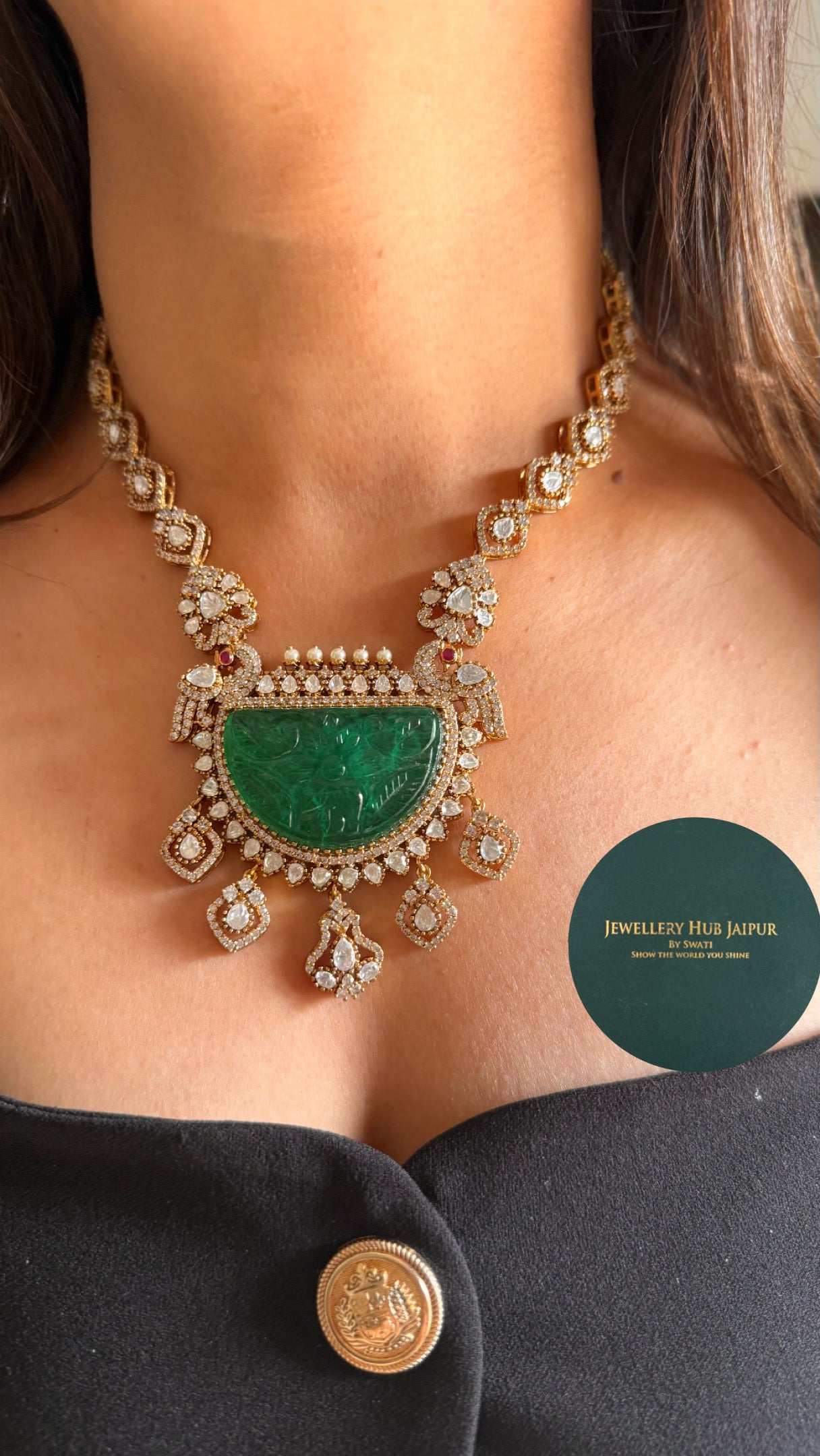 Emerald carving stone real moissanite designer necklace