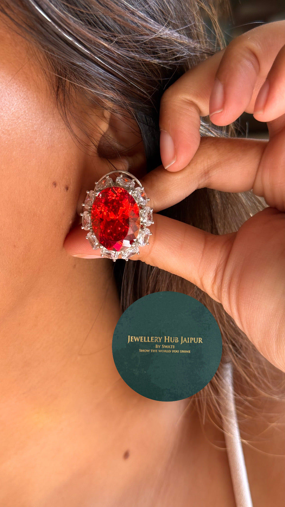 Ruby red diamond statement studs