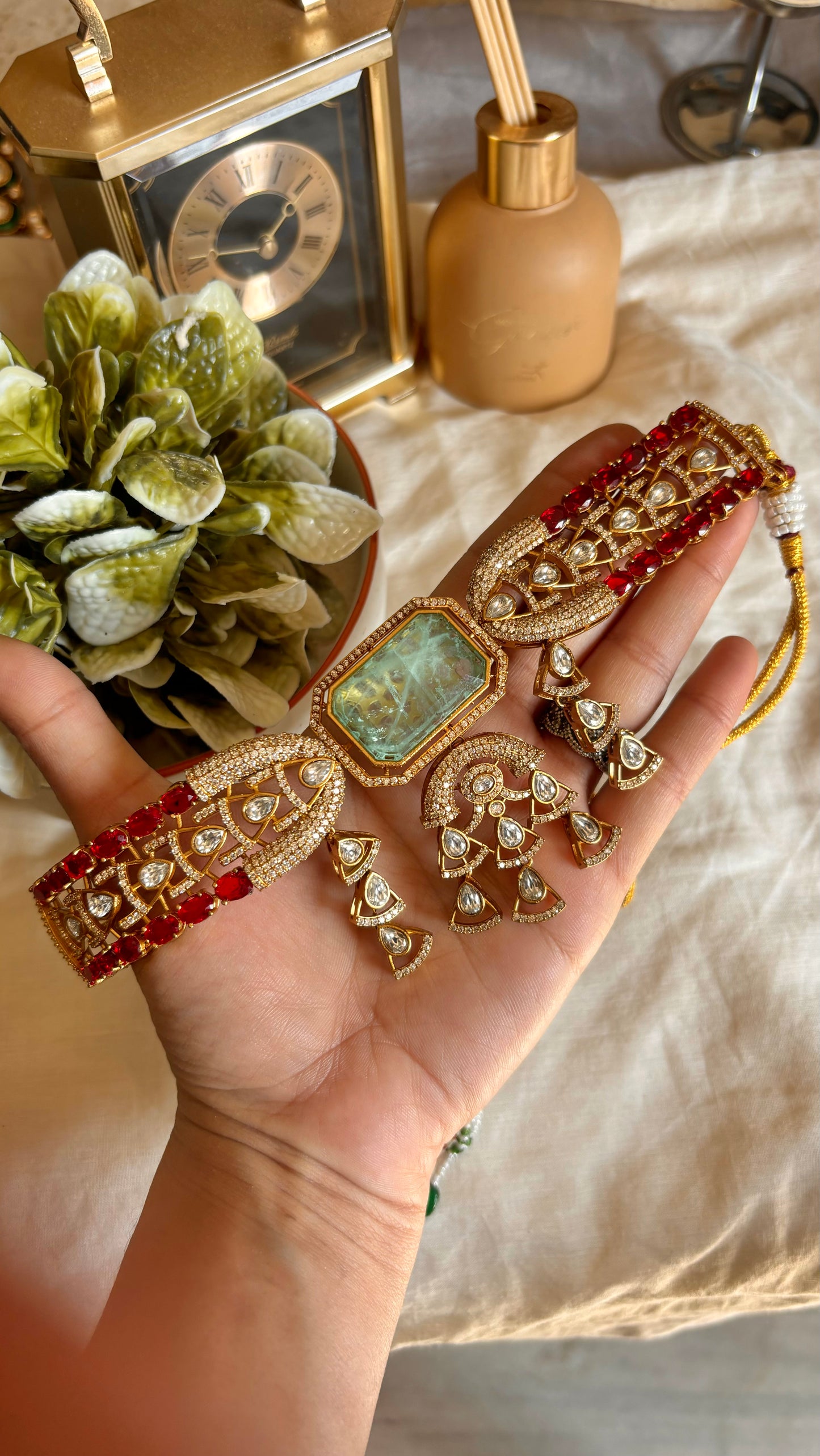Noor Mint ruby designer polki choker necklace with earrings