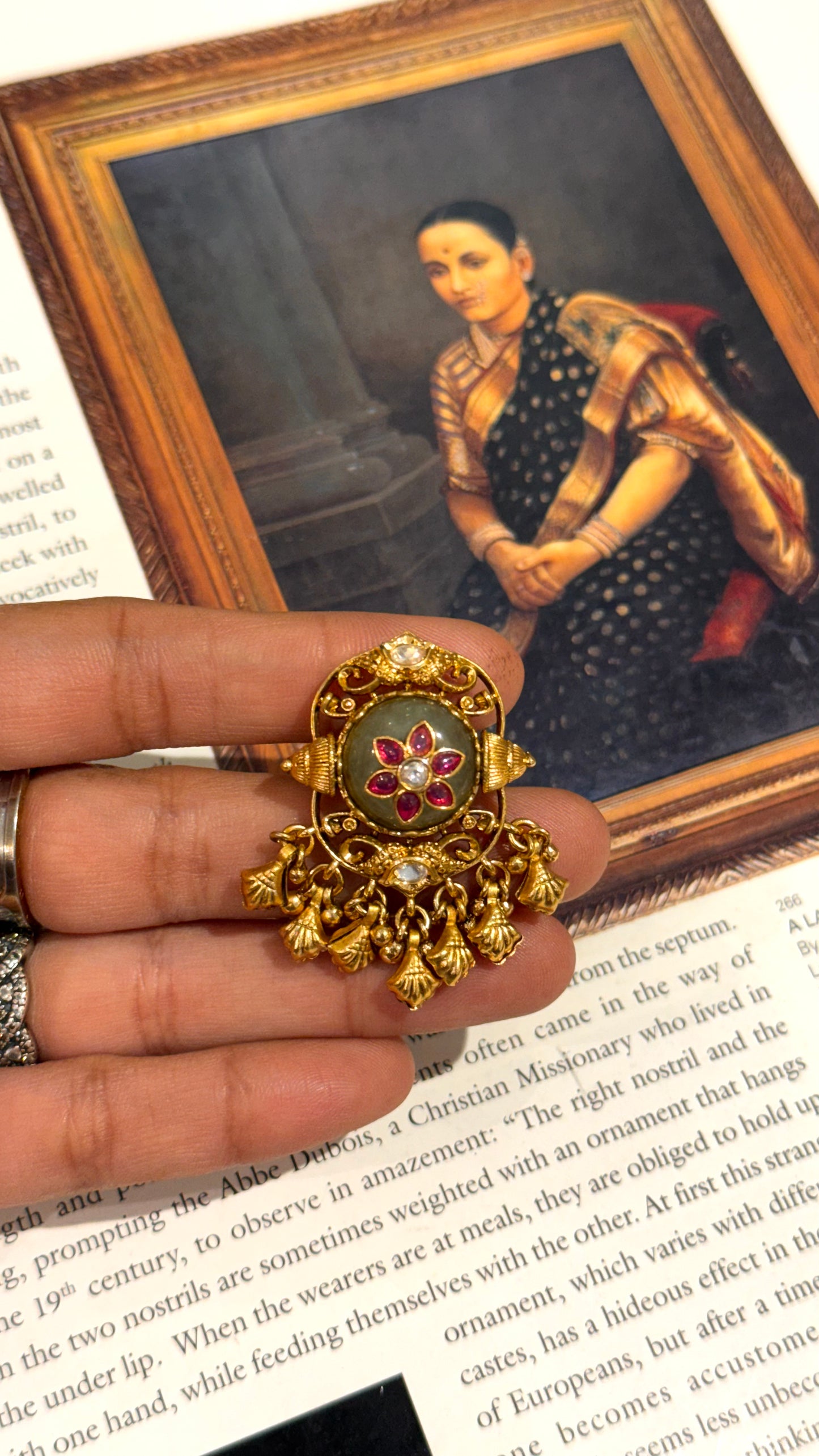 Floral inlay work rani pink & mint adjustable ring