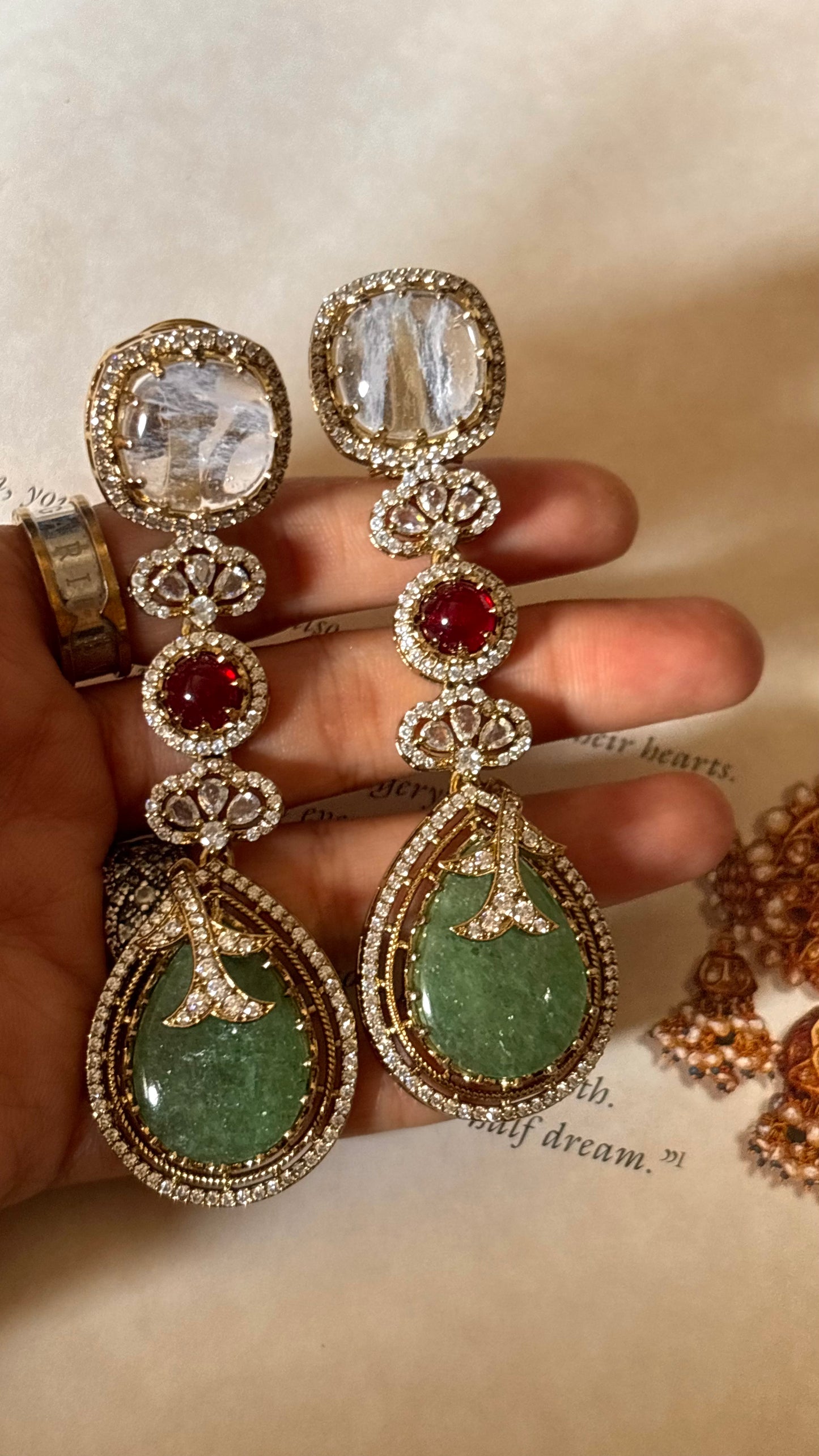 Sabya inspired with cz diamond natural stone Earrings