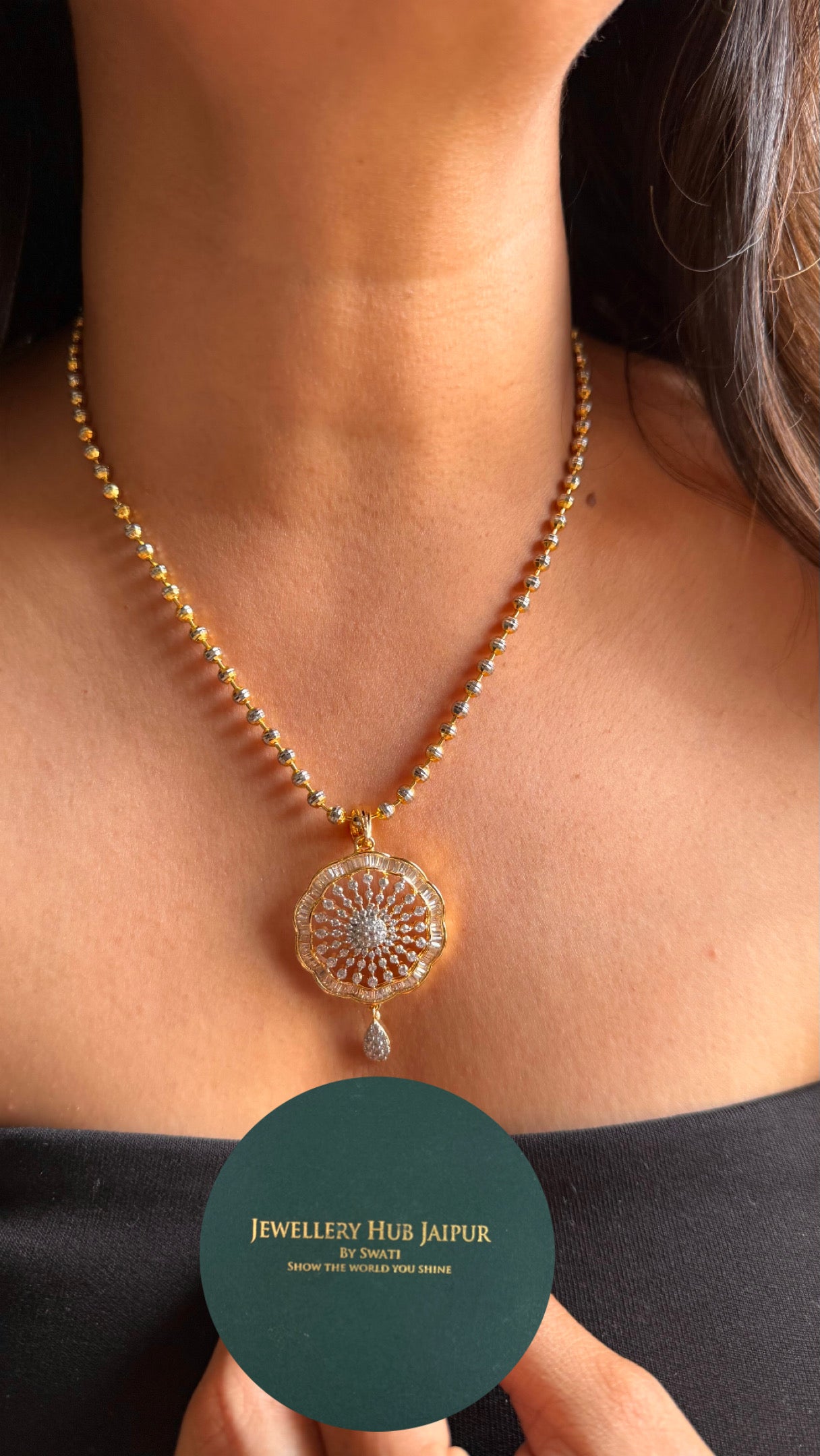 Cz floral glaze pendant Necklace