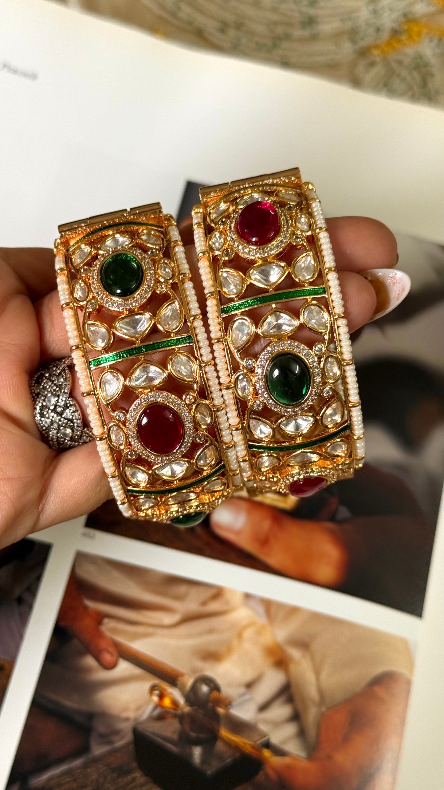 Emerald & ruby doublet openable bangle