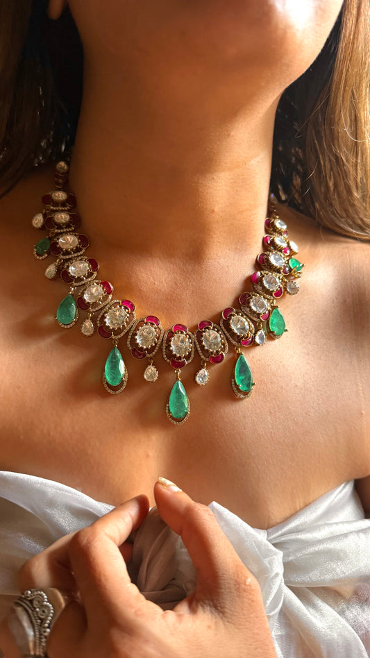 Mint doublet drop & ruby katdana polki collar set