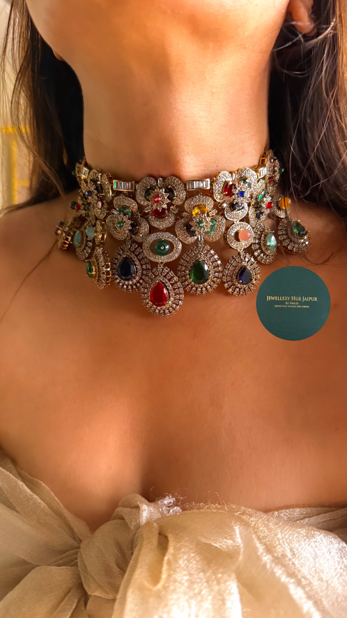 Royal aura Sabhyasachi inspired navratna choker set
