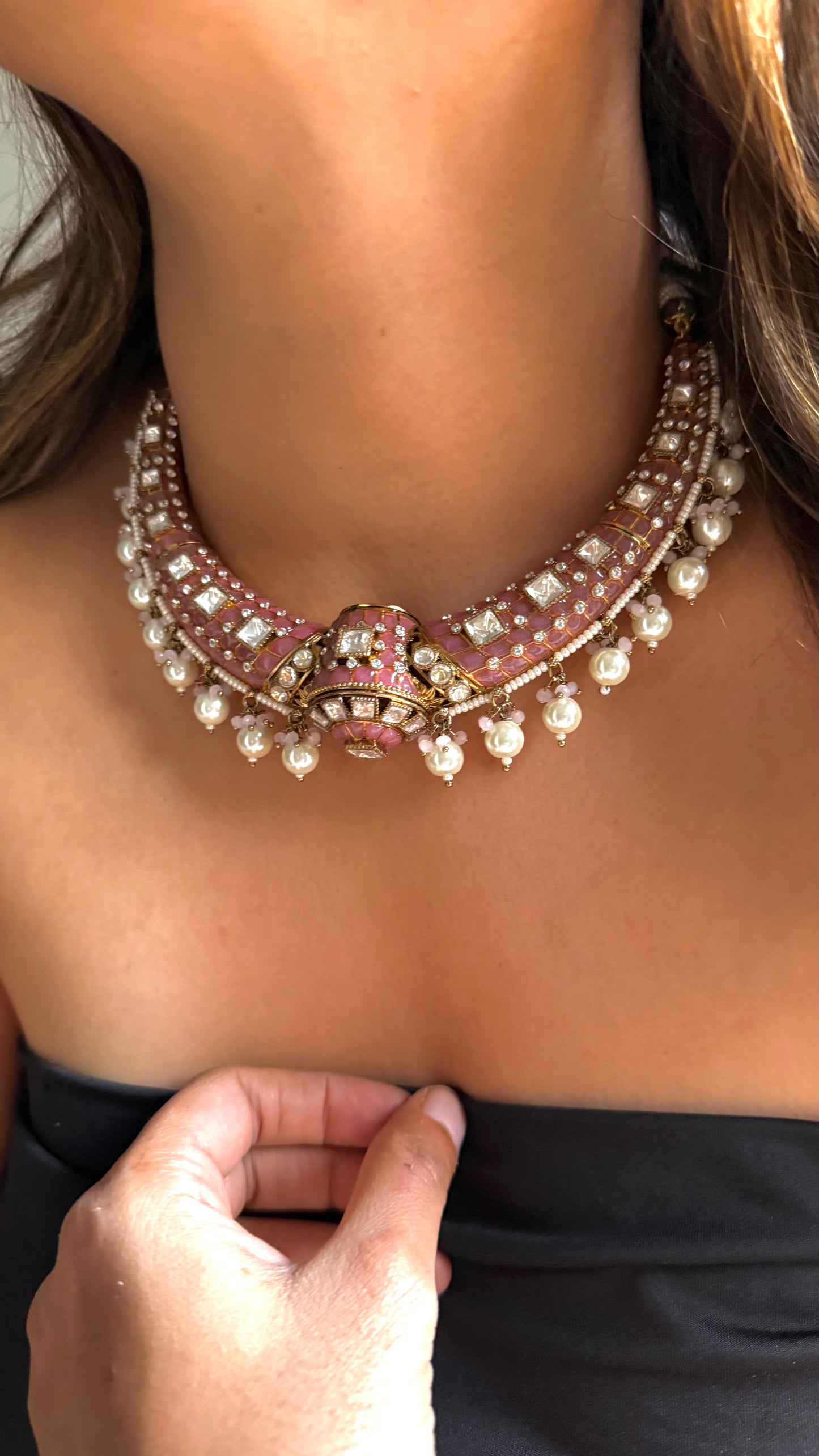Pink meenakari moissanite polki  rajwadi Aad