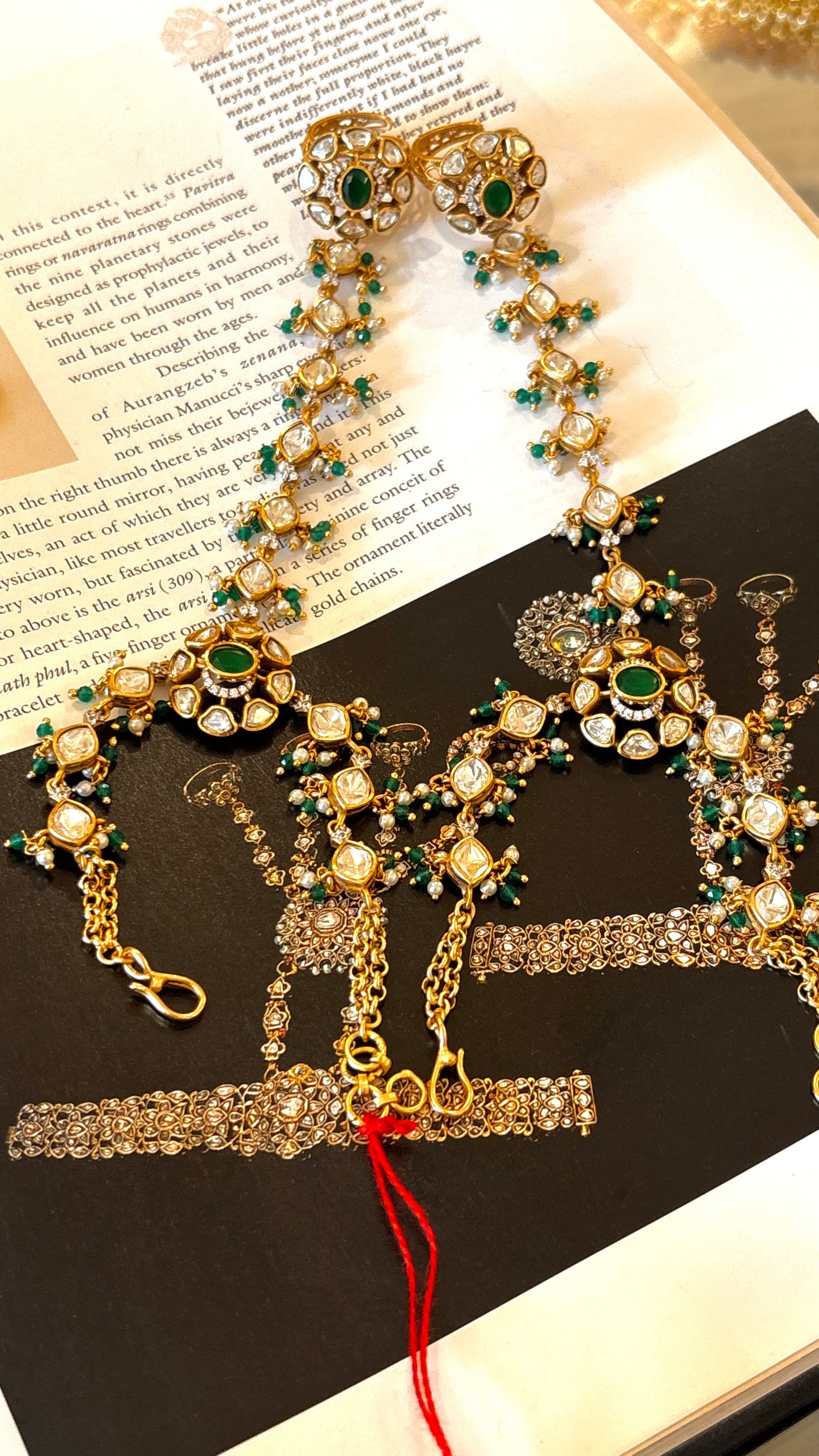 Emerald kundan polki Victorian Hathphool