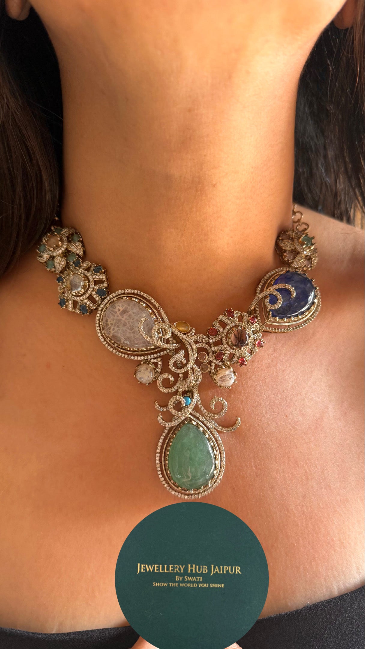 Mint strawberry real stone sabyasachi inspired designer necklace
