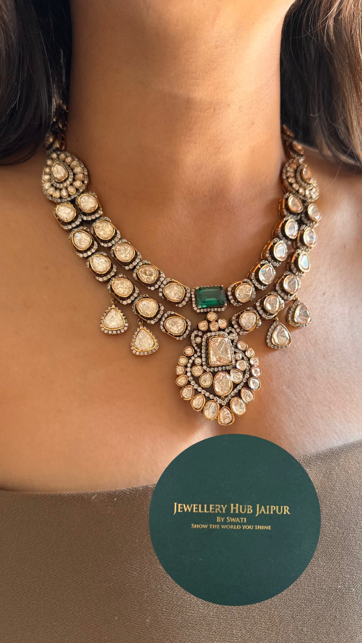 Emerald peeli polki moissanite Victorian collar Necklace