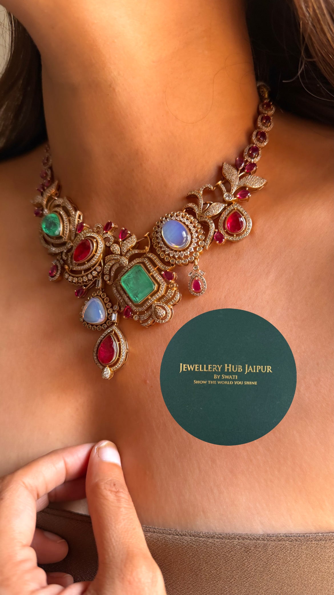 Ruby doublet, mint & sky blue designer cocktail collar set