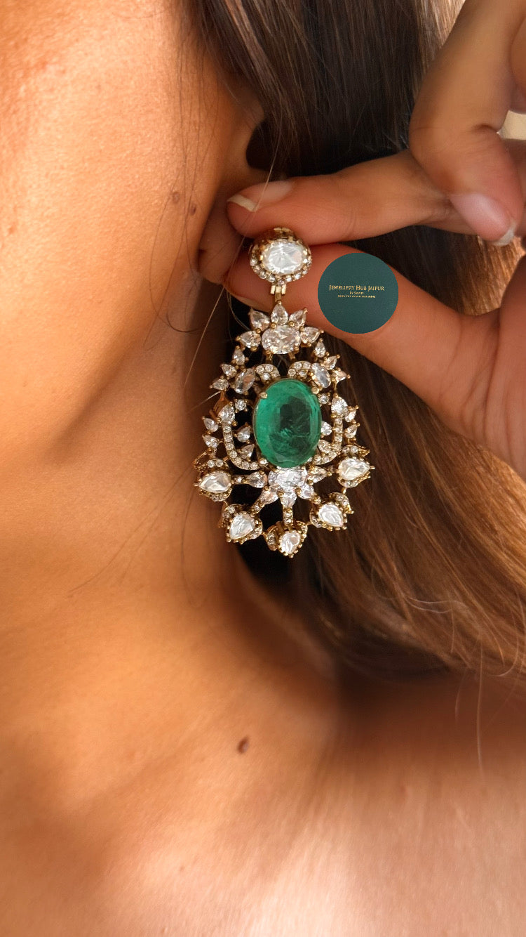 Dark mint doiublet Moissanite uncut polki collar set